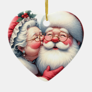 Mrs Clause Kissing Kerstman Gepersonaliseerde Kers Keramisch Ornament