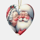 Mrs Clause Kissing Kerstman Gepersonaliseerde Kers Keramisch Ornament (Links)