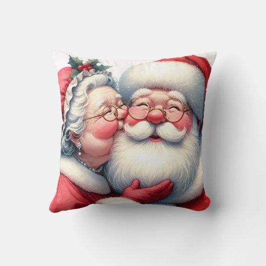 Mrs Clause Kissing Kerstman Kerstmis Kussen (Achterkant)