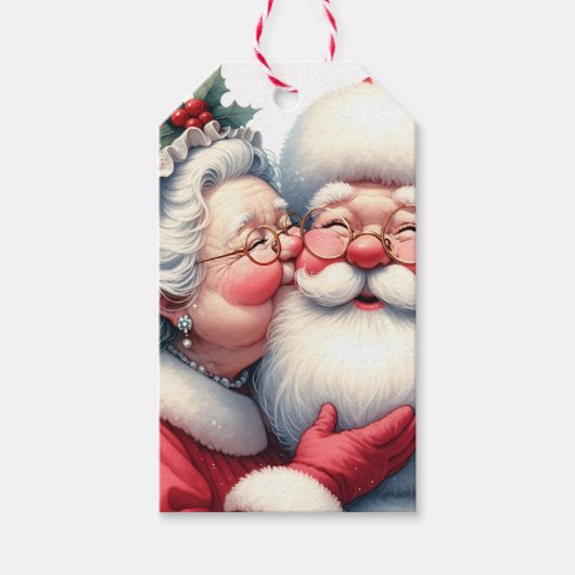 Mrs Clause Kissing Santa Schattige Kerstmis Cadeaulabel (Voorkant)