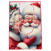 Mrs Clause Kissing Santa Schattige Kerstmis Medium Cadeauzakje (Achterkant)
