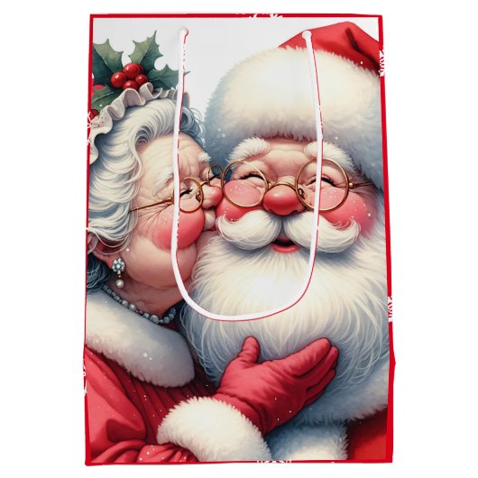 Mrs Clause Kissing Santa Schattige Kerstmis Medium Cadeauzakje (Achterkant)