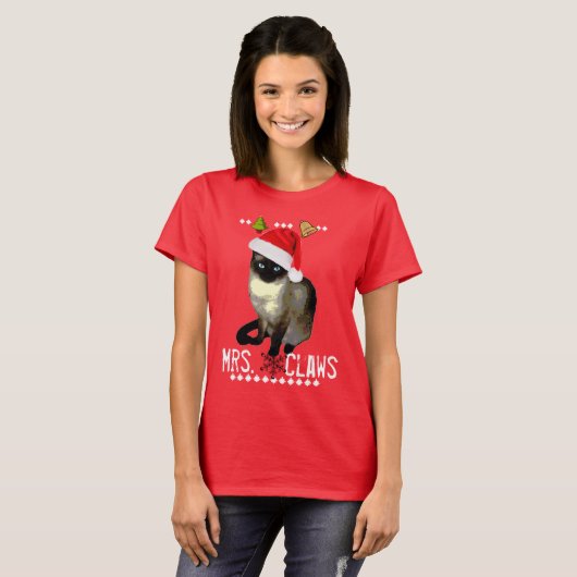 "Mrs Claws" Siamese kat lelijke kerstmis shirt (Voorkant volledig)
