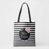 Mrs Custom Achternaam met zwart-witte strepen Tote Bag (Voorkant)