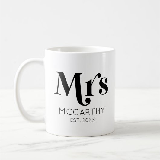 Mrs Custom Last Name Est. Datum minimale retro Koffiemok (Links)