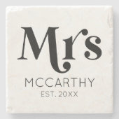 Mrs Custom Last Name Est. Datum minimale retro Stenen Onderzetter (Voorkant)