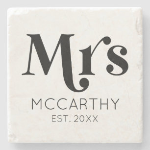 Mrs Custom Last Name Est. Datum minimale retro Stenen Onderzetter