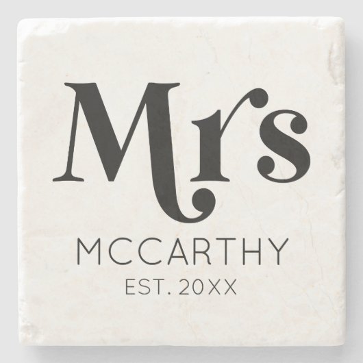 Mrs Custom Last Name Est. Datum minimale retro Stenen Onderzetter (Voorkant)