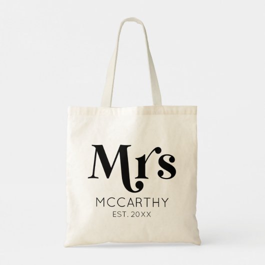 Mrs Custom Last Name Est. Datum minimale retro Tote Bag (Achterkant)