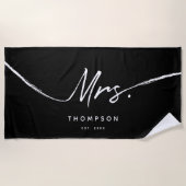 Mrs Custom Modern Black White Minimalist Script Strandlaken (Voorkant)