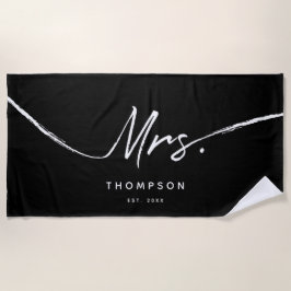 Mrs Custom Modern Black White Minimalist Script Strandlaken