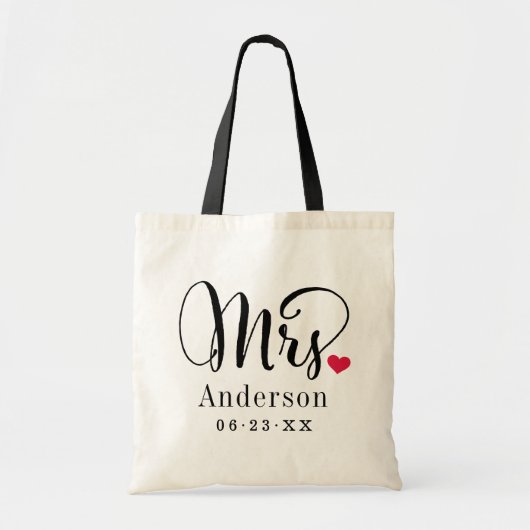 Mrs Elegant Script Heart Custom Wedding Monogram Tote Bag (Voorkant)