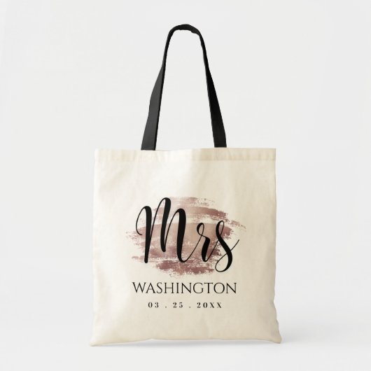 Mrs Elegant Script Roos Gold Wedding Monogram Tote Bag (Voorkant)