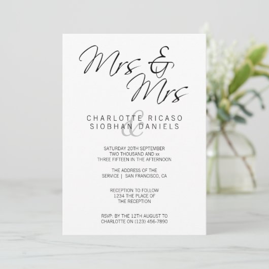 Mrs Elegant Text Lesbian Wedding Kaart (Staand voorkant)