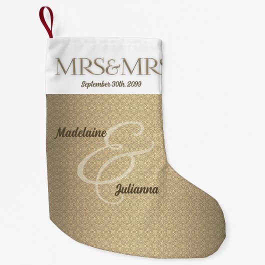 MRS en MRS Champagne Damask met Year and Names S. Kleine Kerstsok (Voorkant)