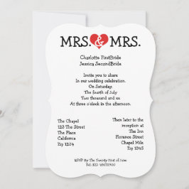 Mrs. en Mrs Love Heart Lesbian Wedding Kaart