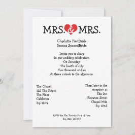 Mrs. en Mrs Love Heart Lesbian Wedding Kaart