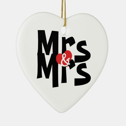 Mrs. en Mrs. Personalized Bold Font Lesbian Weddin Keramisch Ornament (Rechts)
