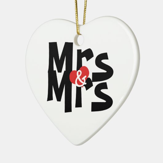 Mrs. en Mrs. Personalized Bold Font Lesbian Weddin Keramisch Ornament (Links)