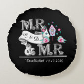 Mrs. en Mrs. Personalized Gay Wedding Gift Rond Kussen (Voorkant)