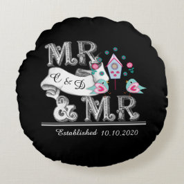 Mrs. en Mrs. Personalized Gay Wedding Gift Rond Kussen