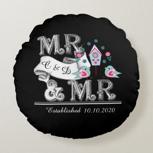 Mrs. en Mrs. Personalized Gay Wedding Gift Rond Kussen (Voorkant)