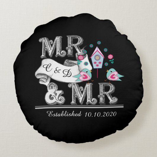 Mrs. en Mrs. Personalized Gay Wedding Gift Rond Kussen (Achterkant)