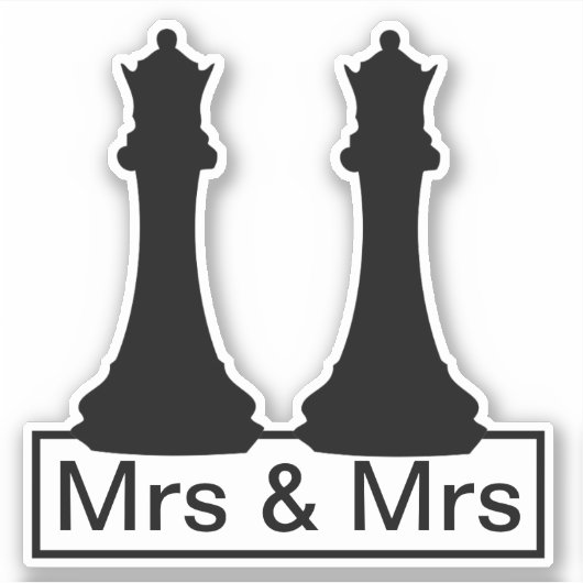 Mrs. en Mrs. Queen Chess Pieces Gay Wedding Sticker (Voorkant)