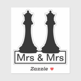 Mrs. en Mrs. Queen Chess Pieces Gay Wedding Sticker