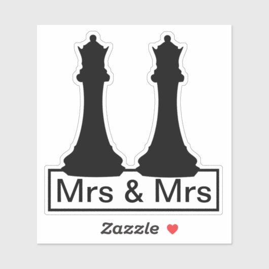 Mrs. en Mrs. Queen Chess Pieces Gay Wedding Sticker (Vel)