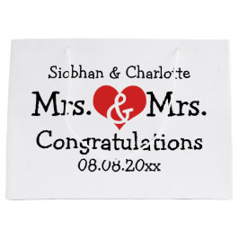 Mrs. en Mrs. Red Heart Wedding Personalized Groot Cadeauzakje