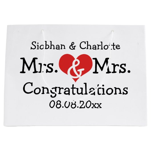 Mrs. en Mrs. Red Heart Wedding Personalized Groot Cadeauzakje (Voorkant)