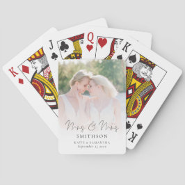 Mrs. en Mrs. Script Photo Overlay Lesbian Wedding Pokerkaarten