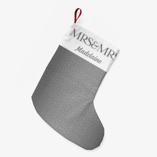 MRS. en MRS. Silver Damask met Jaar en Names Smal Kleine Kerstsok (Voorkant (Hangend))