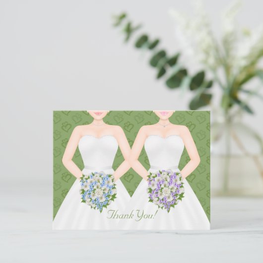 Mrs en Mrs Two Brides Lesbian Wedding Dank u Briefkaart (Staand voorkant)