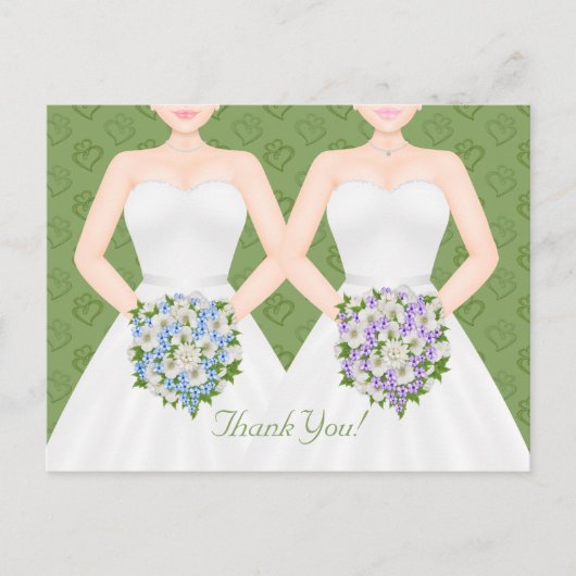 Mrs en Mrs Two Brides Lesbian Wedding Dank u Briefkaart (Voorkant)