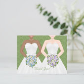 Mrs en Mrs Two Brides Lesbian Wedding Dank u Briefkaart (Staand voorkant)