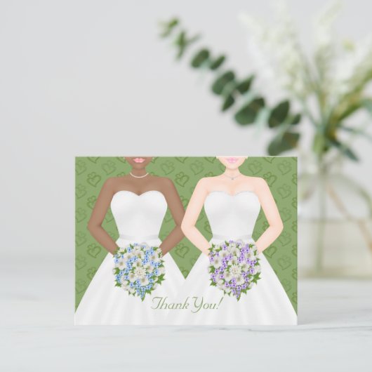 Mrs en Mrs Two Brides Lesbian Wedding Dank u Briefkaart (Staand voorkant)