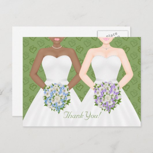 Mrs en Mrs Two Brides Lesbian Wedding Dank u Briefkaart (Voorkant / Achterkant)