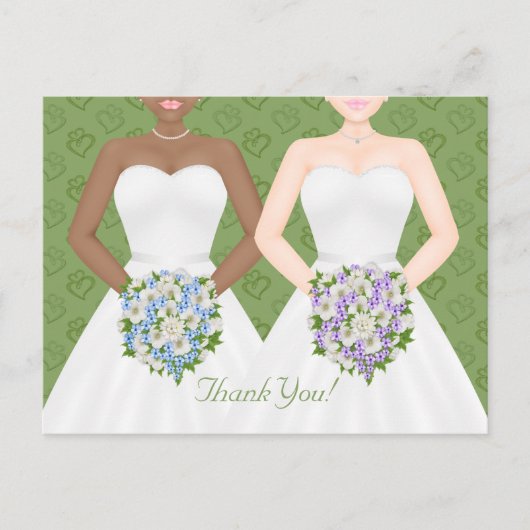 Mrs en Mrs Two Brides Lesbian Wedding Dank u Briefkaart (Voorkant)