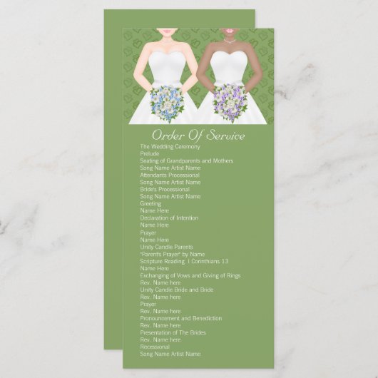 Mrs en Mrs Two Brides Wedding Service Order Programmakaart (Voorkant / Achterkant)