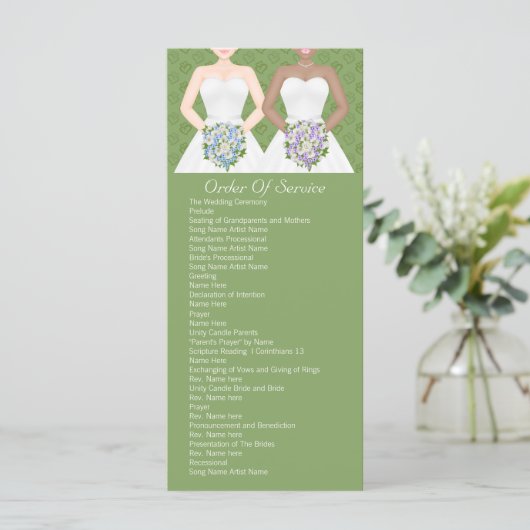 Mrs en Mrs Two Brides Wedding Service Order Programmakaart (Staand voorkant)