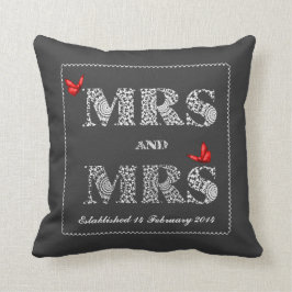 Mrs. en Mrs White Lace Word Art Red Butterflies Kussen