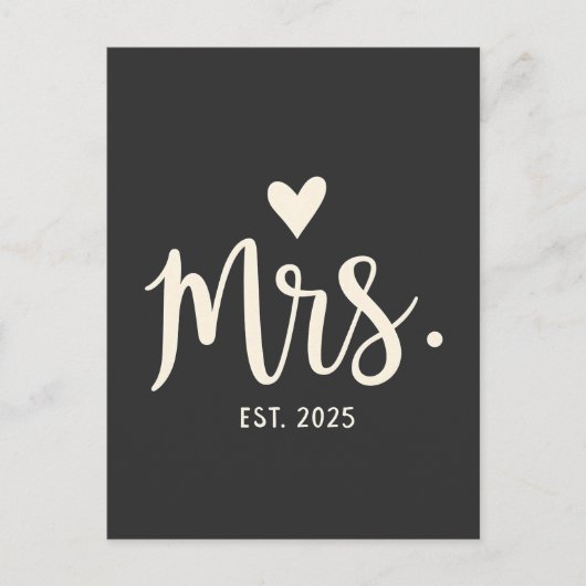 Mrs Est. 2025 Man Bruid Verloving bruiloft Briefkaart (Voorkant)