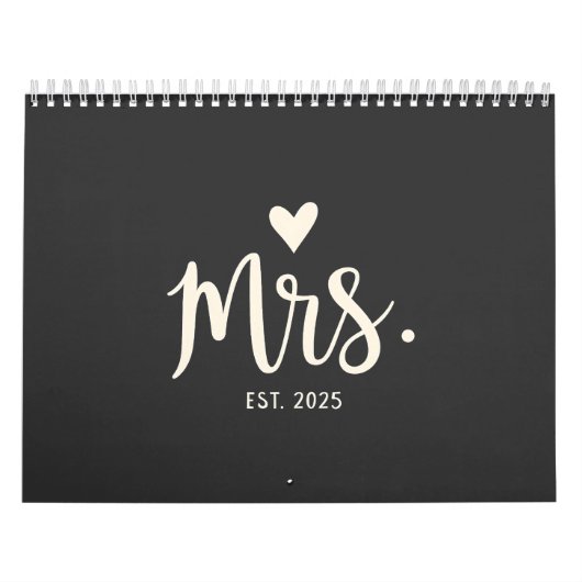 Mrs Est. 2025 Man Bruid Verloving bruiloft Kalender (Hoes)