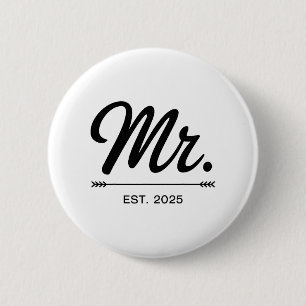 Mrs Est. 2025 Net getrouwd met huwelijksfeest Mr e Ronde Button 5,7 Cm