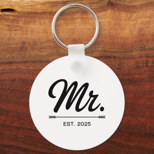 Mrs Est. 2025 Net getrouwd met huwelijksfeest Mr e Sleutelhanger (Voorkant)
