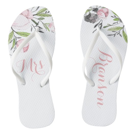 Mrs Floral Bride Wifey Botanische strandsandalen Teenslippers (Voetbed)