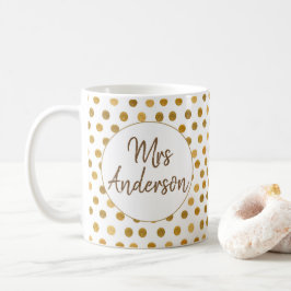 Mrs. Gold Glliter Polka Dots, gepersonaliseerd Koffiemok