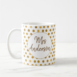 Mrs. Gold Glliter Polka Dots, gepersonaliseerd Koffiemok